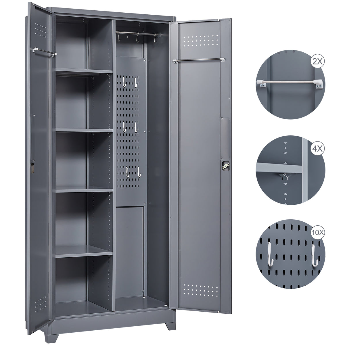 Metal Storage Cabinets, Cleaning Tool Cabinet with Locking Door, Tall Broom Tool Organizer and Storage, Large Storage Cabinet for Kitchen, Pantry, Office, Shop W328P193779-djyc