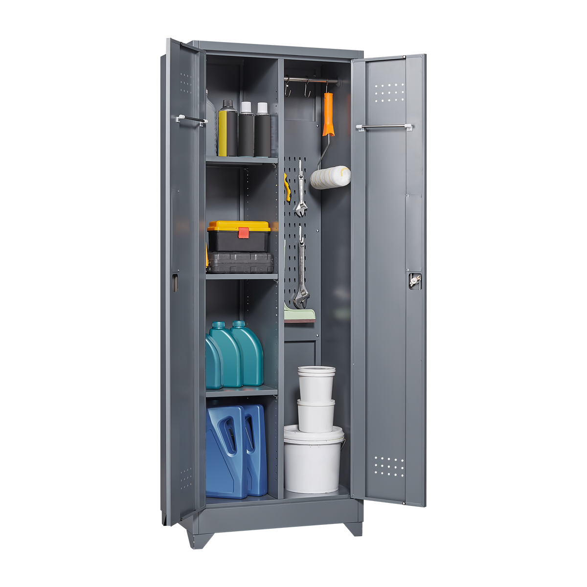 Metal Storage Cabinets, Cleaning Tool Cabinet with Locking Door, Tall Broom Tool Organizer and Storage, Large Storage Cabinet for Kitchen, Pantry, Office, Shop W328P193783-djyc