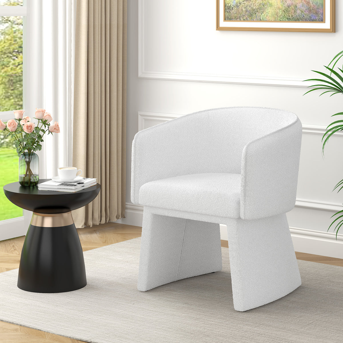 Modern style simple and elegant chair, white leisure chair, suitable for dining/bedroom/living room/reception desk (assembly required)-White W487P186358-djyc