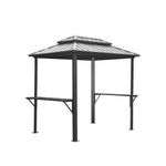 Grill Gazebo 8' × 6', Aluminum BBQ Gazebo Outdoor Metal Frame with Shelves Serving Tables, Permanent Double Roof Hard top Gazebos for Patio Lawn Deck Backyard and Garden (Grey) W1859S00038-djyc