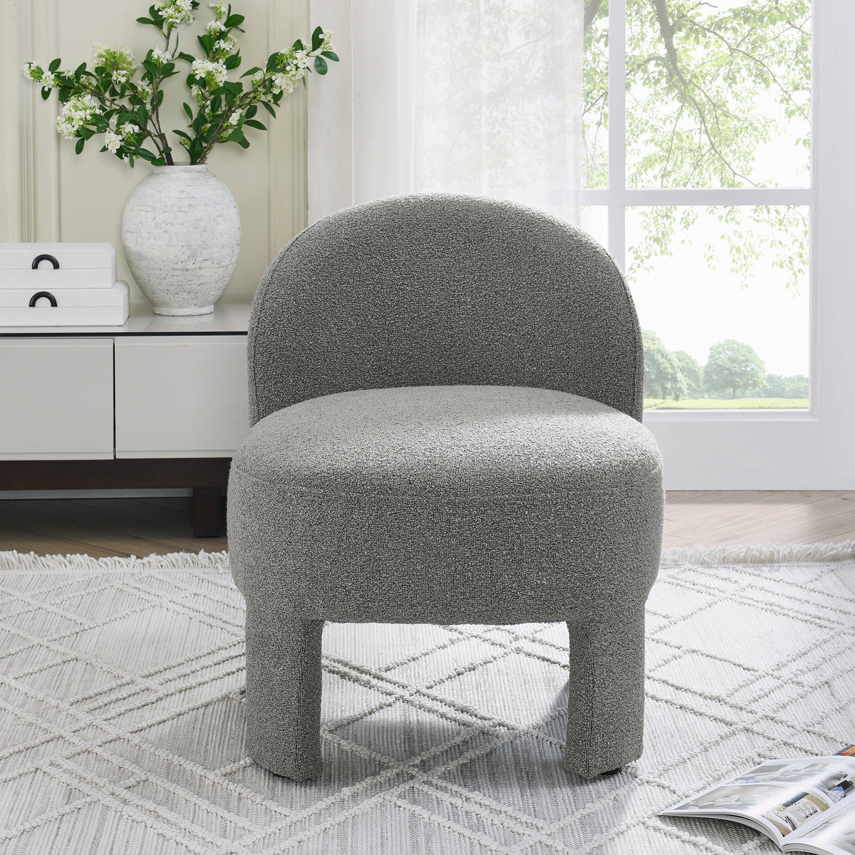 Hoop gauze lounge chair with sof cushion and backrest, need to be assembled, suitable for living room'bedroomldining room---GREY(24.5"28.75"28.75") W487P197822-djyc