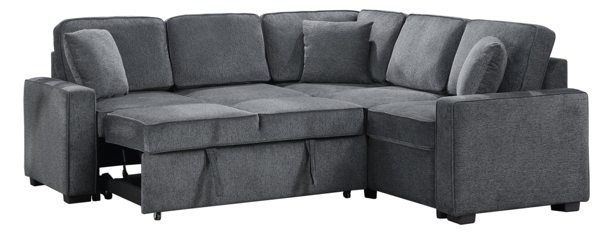 Modular Sofa, Sectional Couch L Shaped Sofa Couch with Pullout Sleeper, 5 Seat Chenille Corner Sofa for Living Room, 3 Pillows Included, Dark Gray W1998S00052-djyc