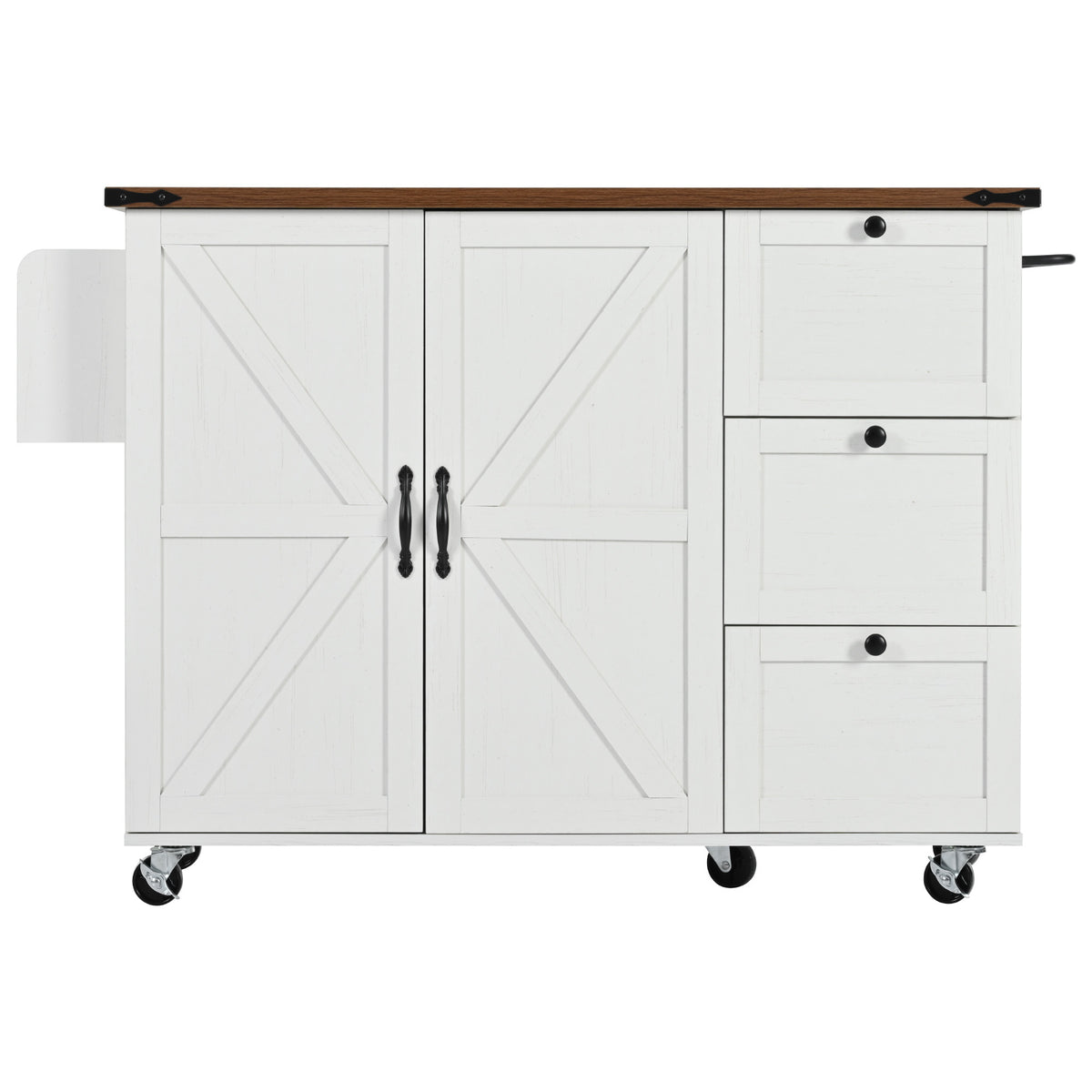 K&K 54.5" Farmhouse Kitchen Island with Power Outlet, Kitchen Storage Islandwith Internal Storage Rack, Drop Leaf, Spice Rack, Rolling Kitchen Cart on Wheels, for Home, Kitchen and Dining Room,White N707P170349W-djyc