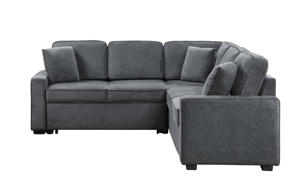 Modular Sofa, Sectional Couch L Shaped Sofa Couch with Pullout Sleeper, 5 Seat Chenille Corner Sofa for Living Room, 3 Pillows Included, Dark Gray W1998S00052-djyc