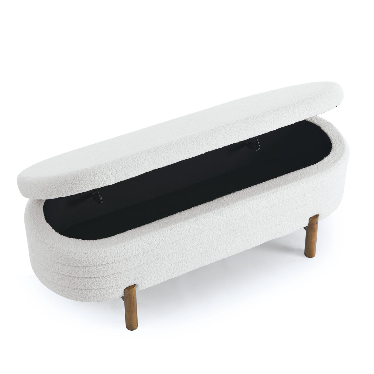 Ottoman Oval Storage Bench,Rubber Wood Leg,Beige(46."x17.7"x10.8") W487P178759-djyc