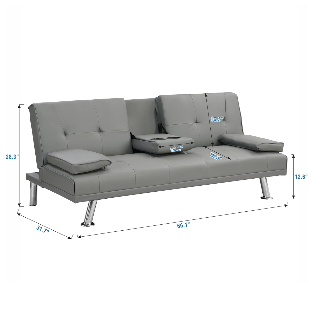 sofa bed with Armrest two holdersWOOD FRAME, STAINLESS LEG, FUTON GREY PVC W214104621-djyc