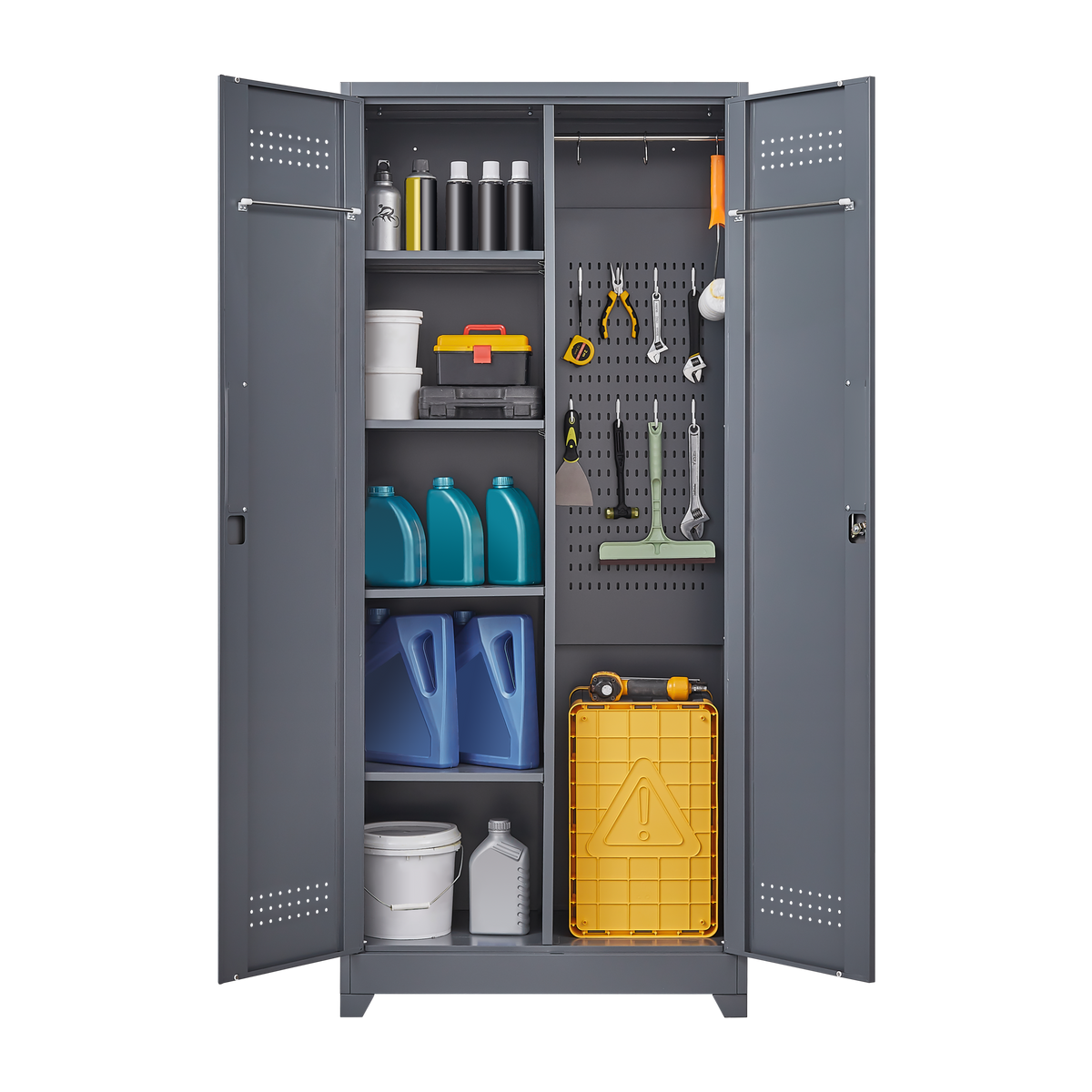 Metal Storage Cabinets, Cleaning Tool Cabinet with Locking Door, Tall Broom Tool Organizer and Storage, Large Storage Cabinet for Kitchen, Pantry, Office, Shop W328P193779-djyc