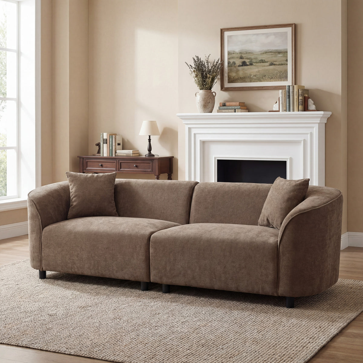 87' Curved Contemporary Sofa in Brown: Plush Seating, Streamlined Design, and Durable Frame ? Ideal for Stylish Living Spaces-N767P422840W