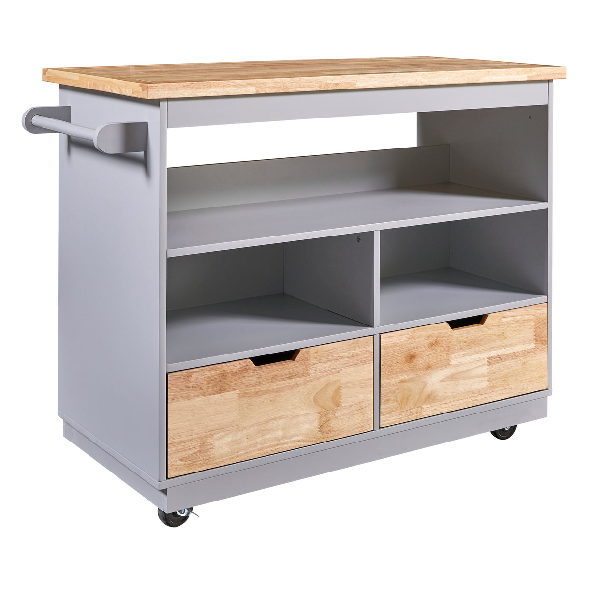 Rolling Kitchen Island with Storage, Two-sided Kitchen island Cart on Wheels with Wood Top, Wine and Spice Rack, Large Kitchen Cart with 2 Drawers, 3 Open Compartments, Grey Blue WF318964AAG-djyc