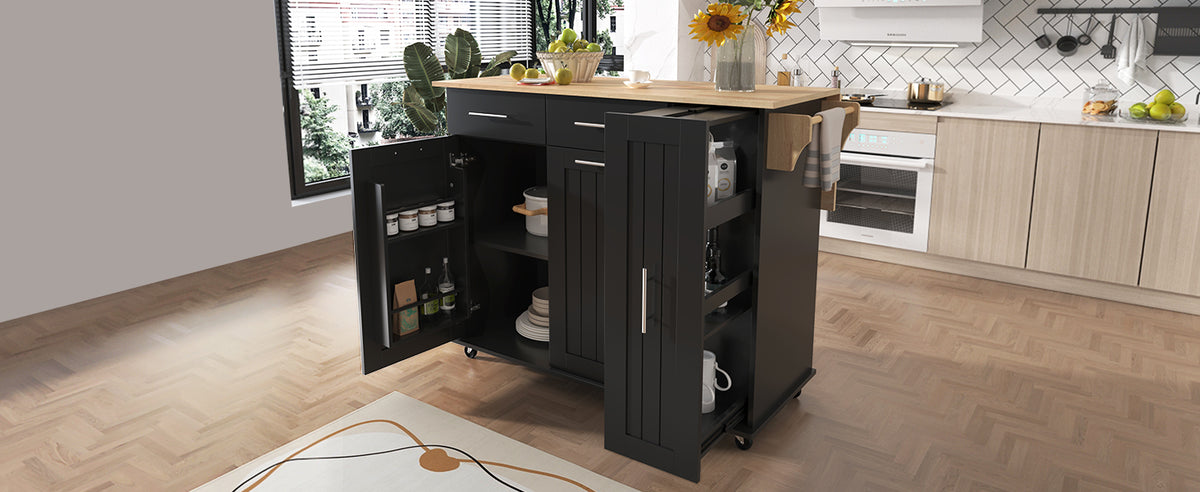 K&K Kitchen Island with Drop Leaf, Kitchen Storage Cart with 3 Tier Pull Out Cabinet Organizer, Internal Storage Rack, Rolling Kitchen Cart on Wheels with Towel Rack, 2 Drawers, for Kitchen, Black WF531421AAB-djyc