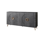 Modern Lacquered 4 Door Wooden Cabinet Sideboard Buffet Server Cabinet Storage Cabinet, for Living Room, Entryway, Hallway, Office, Kitchen and Dining Room, Distressed Black W1435P191611-djyc
