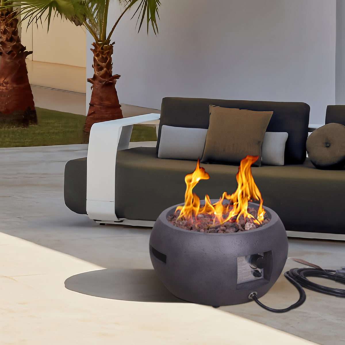 New Design Product Faux Concrete Texture Round Dark Propane Outdoor Fire Pit W2029120079-djyc