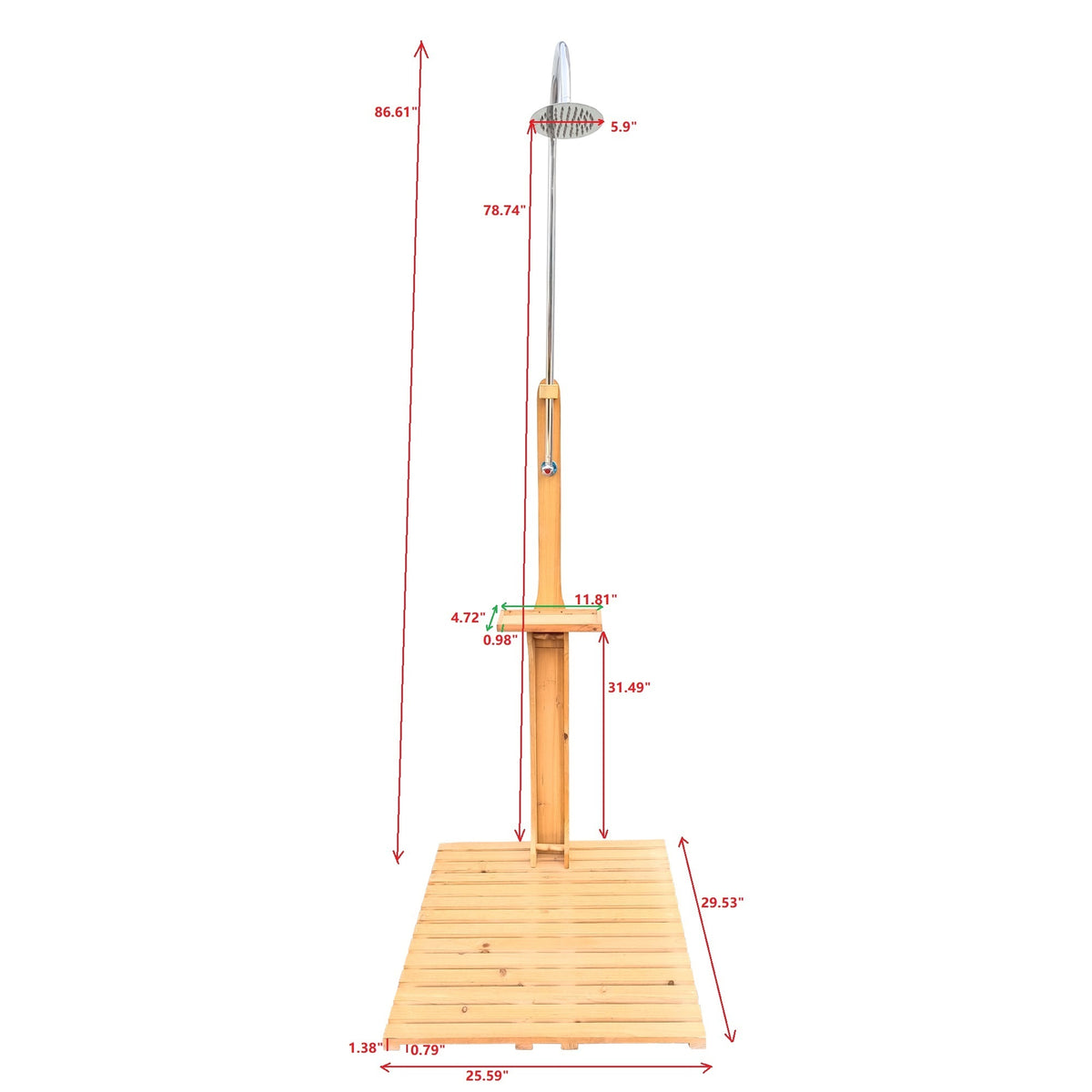 Outdoor Garden Pool Shower with Chassis Board, for Swimming Pool, Patio, Terrace, Garden,Wood W49591498-djyc