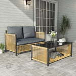 New Comming Outdoor PE Brown Wicker 2seats Sofa with Grey Cushion and Table Set W400P151946-djyc