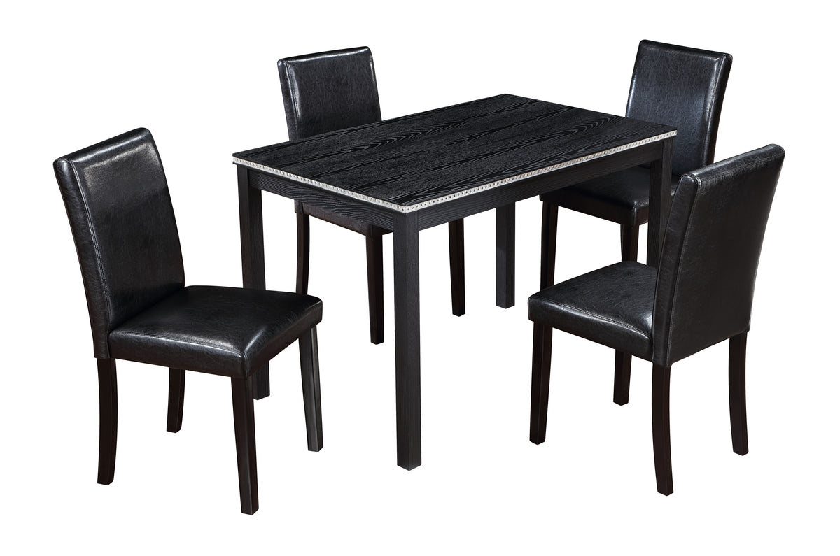 5 Piece Wooden Dining Table Set, Kitchen Table Set with a Rectangular Table and 4 Upholstered Chairs, Wooden Dining Room Table with Crystal Decoration and Chairs Set for Kitchen, Dining Room, Black W1998S00047-djyc