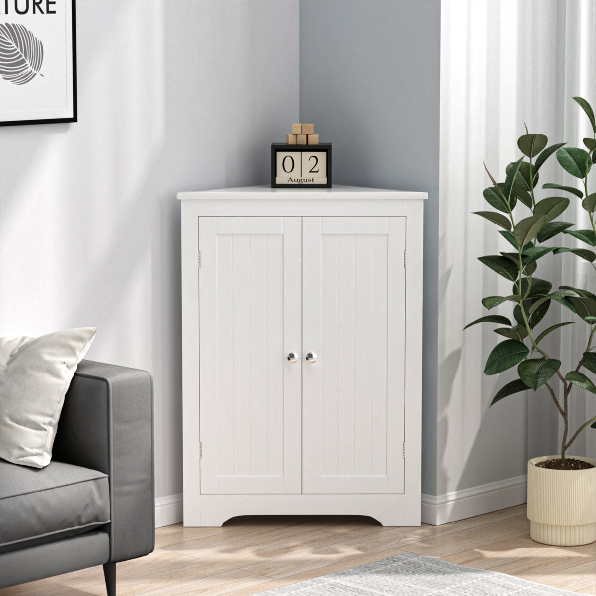 Floor Corner Cabinet with 2 Doors and Adjustable Shelves, Freestanding Narrow Cabinet Organizer, Corner Storage Cabinets for Bathroom, Kitchen, Living Room, or Bedroom, White W808P175911-djyc