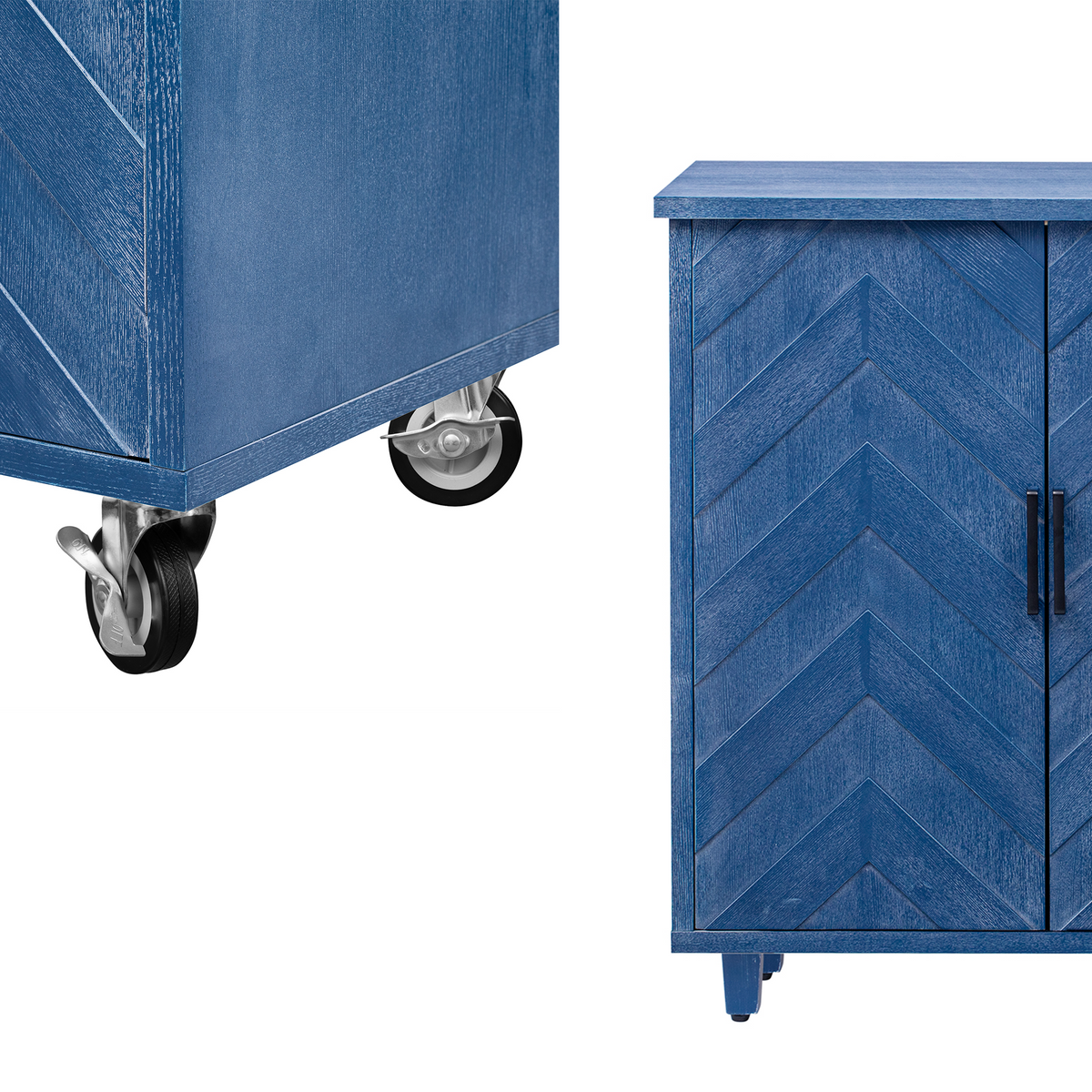 K&K 51.2"W 3D Wave Stripes Ash Veneer(Not Cheap Paper) Kitchen Island with Drop Leaf, Farmhouse Kitchen Island on Wheels with Internal Storage Rack, Rolling Kitchen Cart (Navy Blue) N707P207915E-djyc