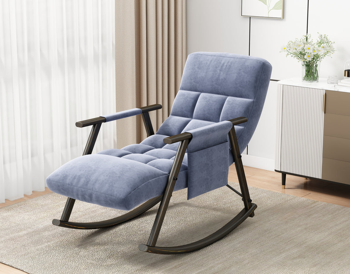 Casual folding rocking chair upholstered, lounge rocking chair adjustable high back and foot rest,side pockets placed in living room bedroom balcony W1669P163322-djyc