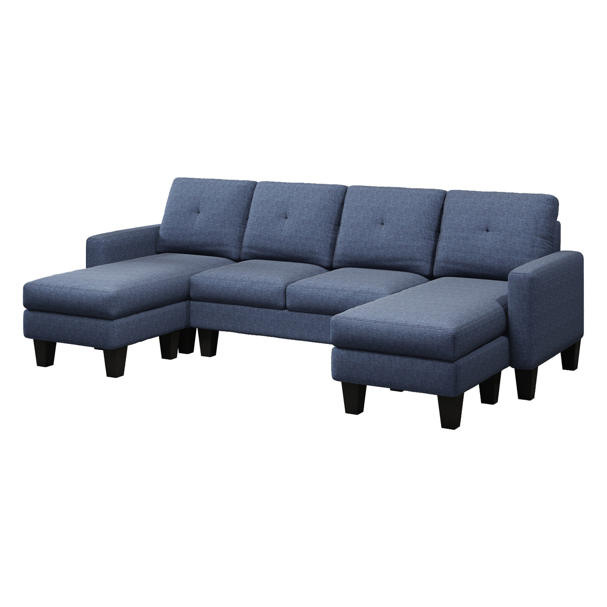 U-Shaped Sofa Coch 4-Seat Sofa with Chaise Polyester Fabric for Living Room Apartment Office (Blue) W1669S00004-djyc