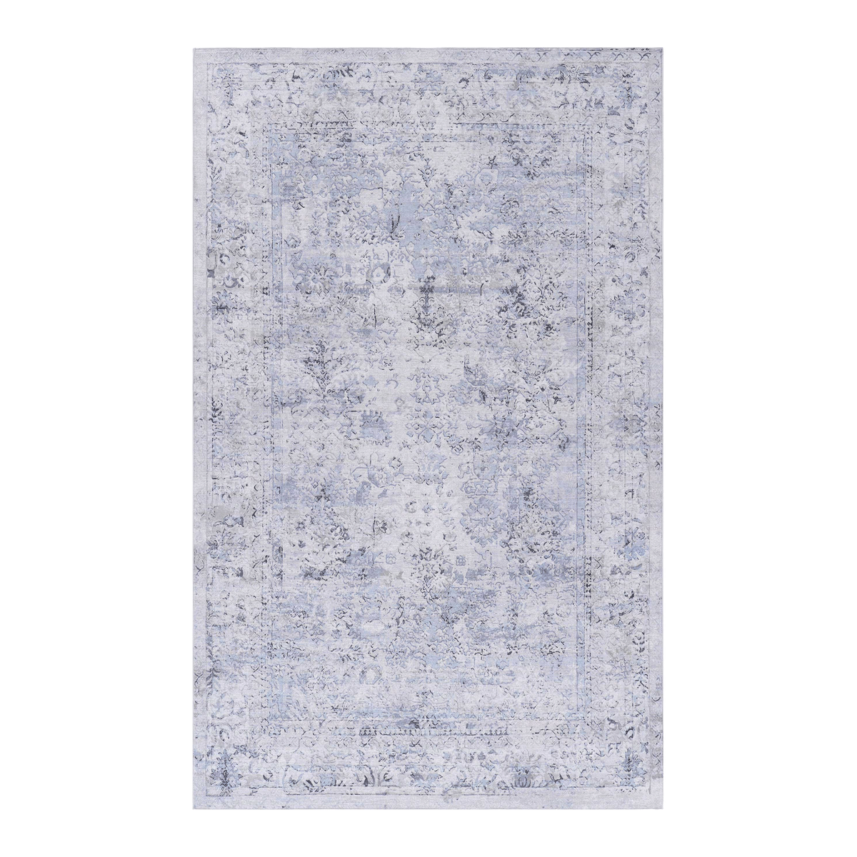 MAVAL Blue Washable Rug 2' x 3' Doormat Rug (Blue+Cream, 2' x 3')-B189P189046