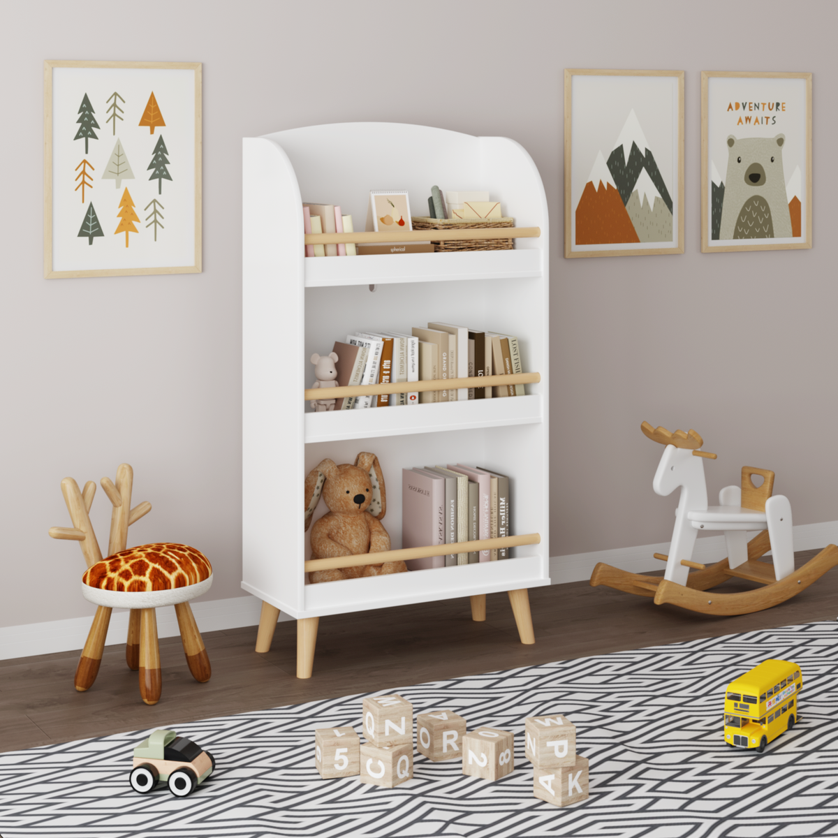 Kids Bookshelf, 3-Tier Bookcase, Book Organizer, toy Storage Cabinet Organizer, White W808P218560-djyc