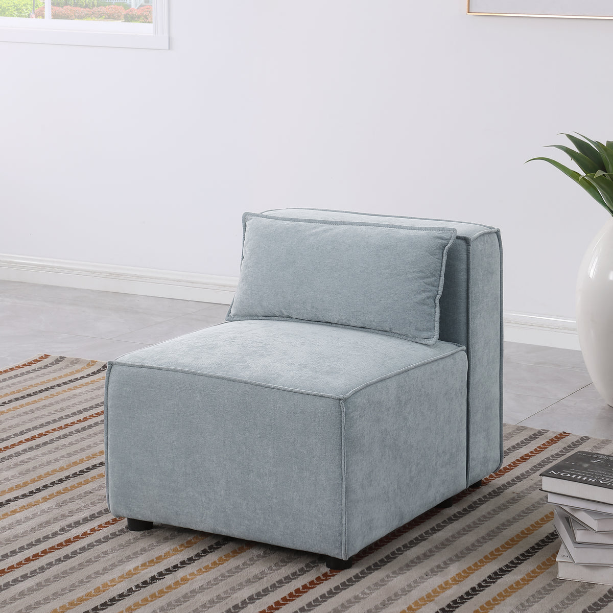 modular sofa Grayish bluechenille fabric,simple and grand, the seat and back is very soft. this is also a KNOCK DOWN sofa W1099P183965-djyc