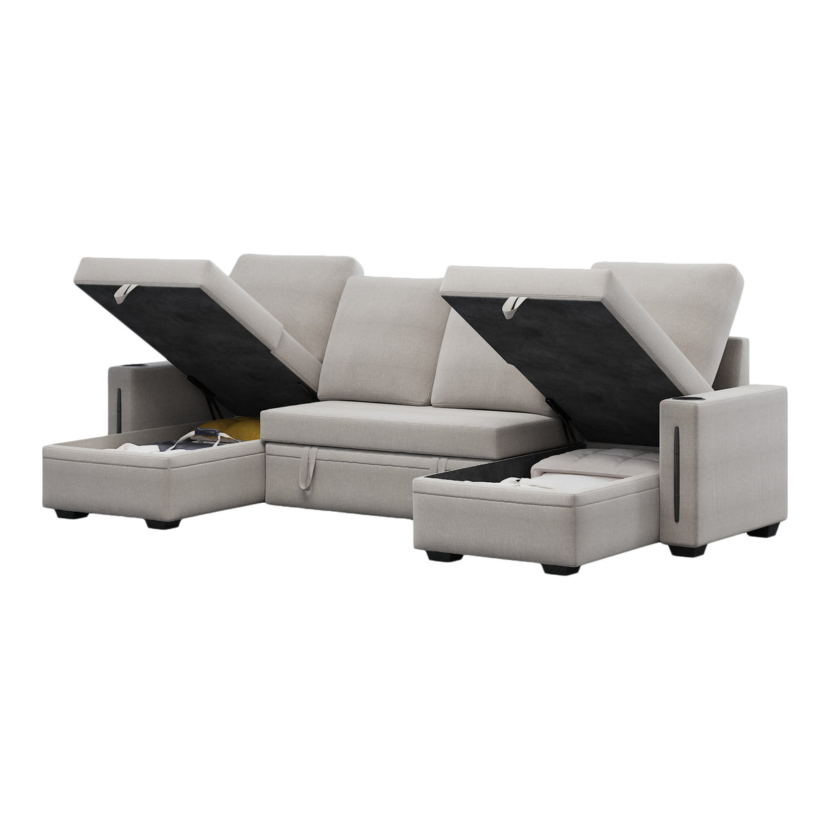 Sectional Sofa with Storage, 96" U Shaped Sectional Couches for Living Room, Comfy Convertible Sectional Sofa- Beige W1669S00007-djyc