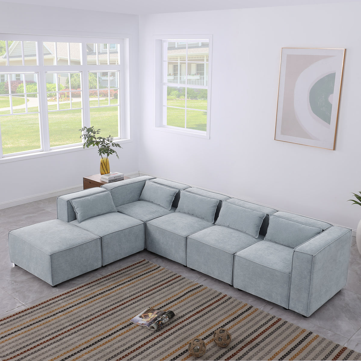 modular sofa Grayish bluechenille fabric,simple and grand, the seat and back is very soft. this is also a KNOCK DOWN sofa W1099S00116-djyc