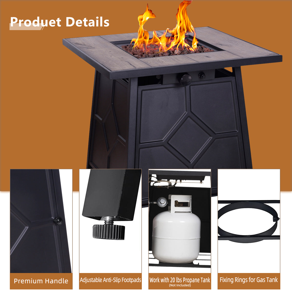 40,000 BTU Steel Propane Gas Fire Pit Table With Steel lid, Weather Cover W2029120084-djyc