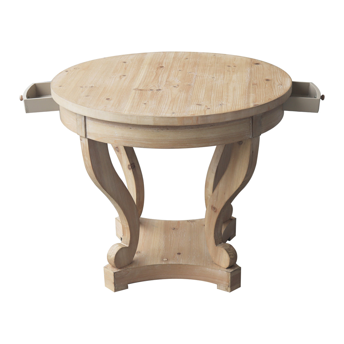 Curved Legs Farmhouse Style Small Size Round Dining Table End Table Side Table Coffee Table for Dinette, Kitchen, Dining Room or Living Room, Natural Wood Grain Distressed W1435127092-djyc