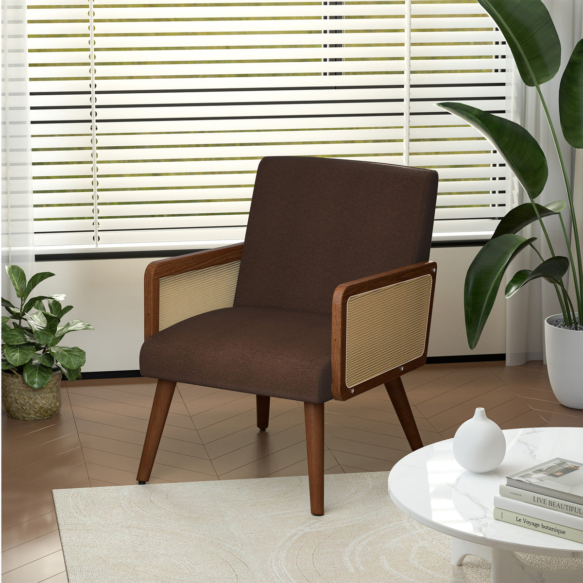 Modern Minimalist Woven Chair: Elastic Webbing Metal Springs & Comfortable Linen Fabric FU01057-wz