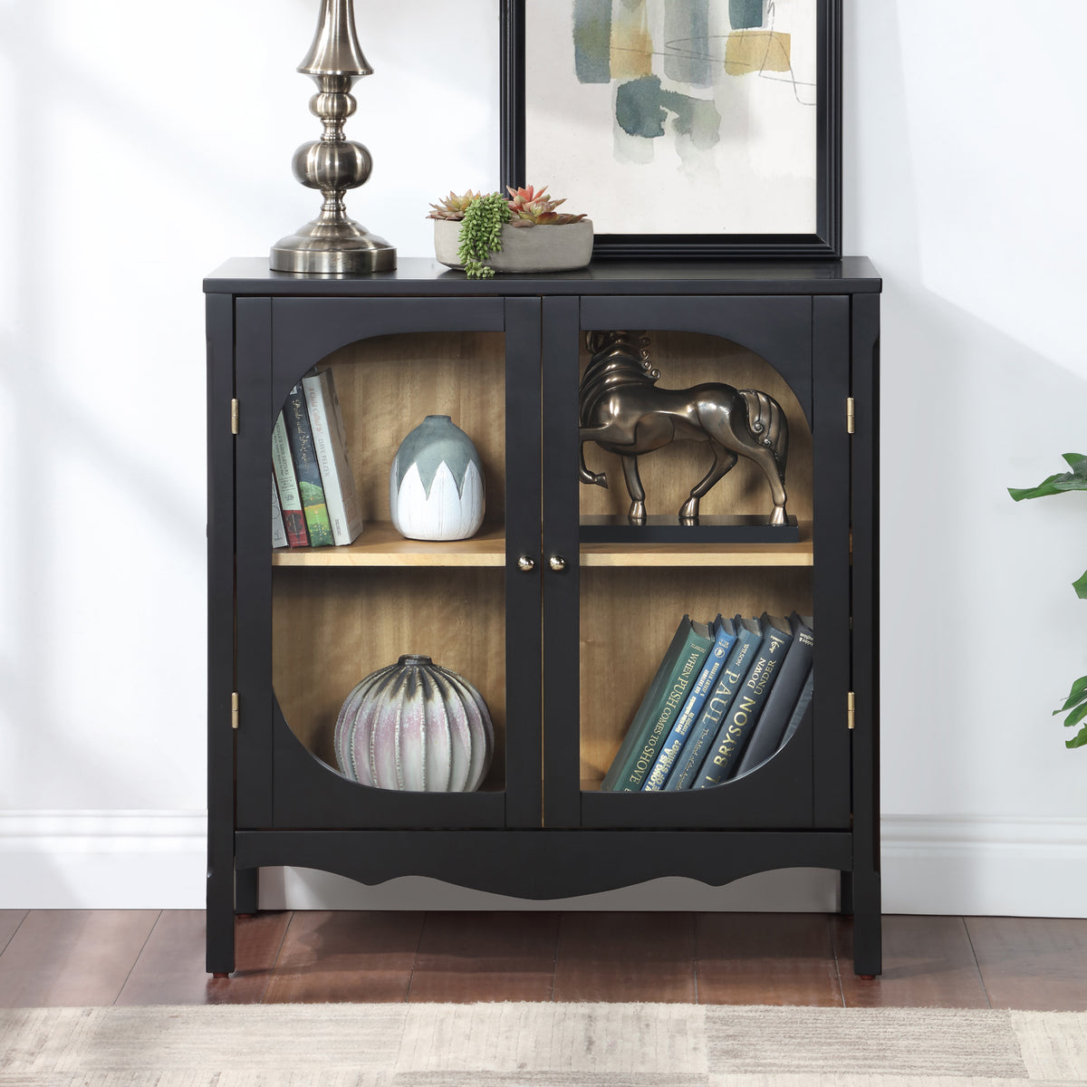 Storage Cabinet,Sideboard Buffet Cabinet,display cabinet with 2 Tempered Glass Doors, Adjustable Shelves, for Home Office, Living Room, Bedroom,Black W1998128710-djyc