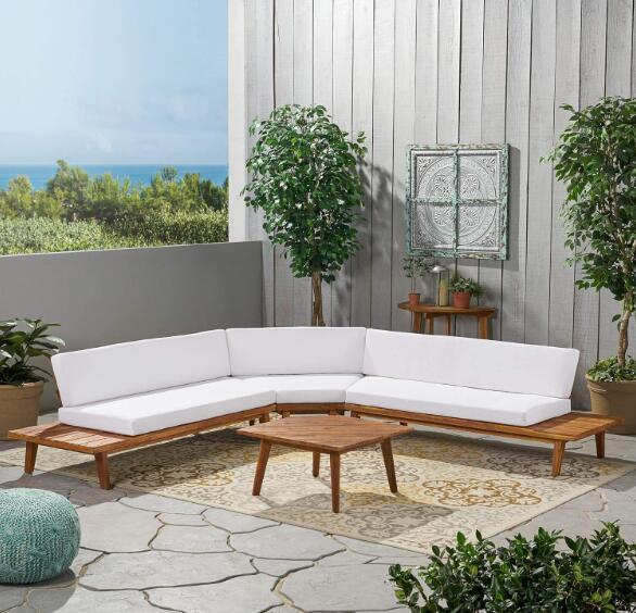Stylish and Durable Acacia Wood Sofa with Water-Resistant Cushions for Indoor and Outdoor Comfort 61288.00SBWHI-L-R-TSET-djyc
