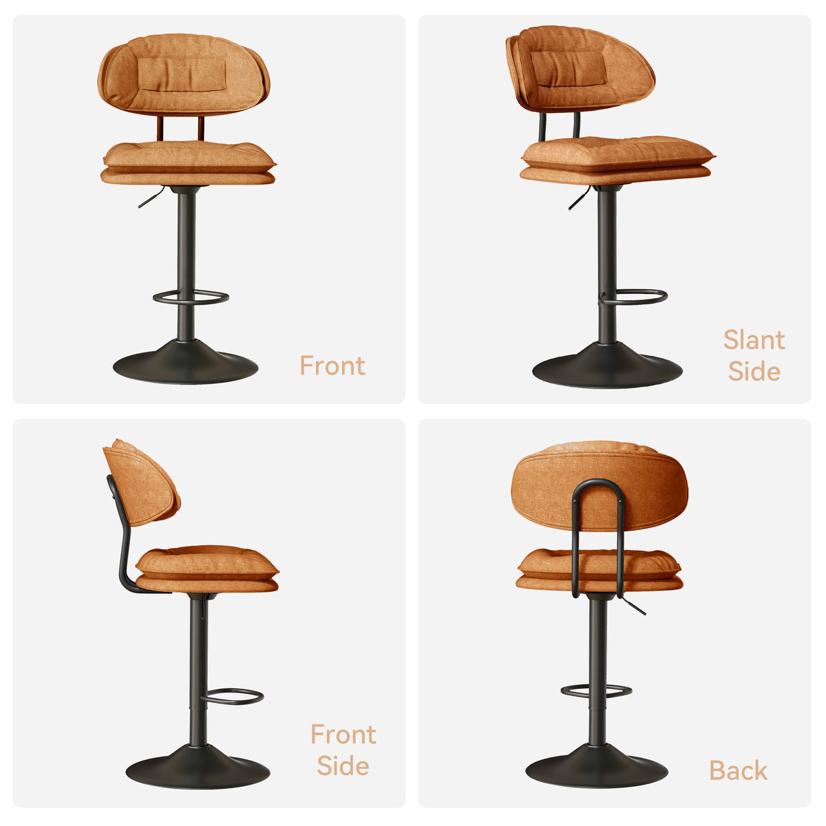 Modern Waterproof Bar Stool: Ergonomic Design & Dual-Layer Ultra-Soft Seat Cushion and Backrest FU01037-wz