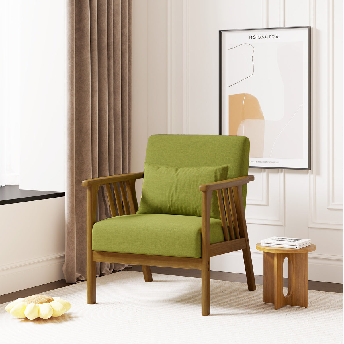 Modern Minimalist Single Sofa Chair: High-Density Sponge Cushion & High-Quality Wooden Frame FU01050-wz