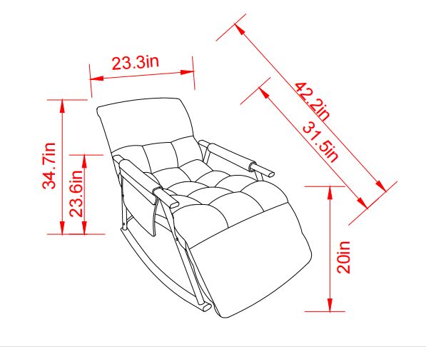 Casual folding rocking chair upholstered, lounge rocking chair adjustable high back and foot rest,side pockets placed in living room bedroom balcony W1669P163321-djyc