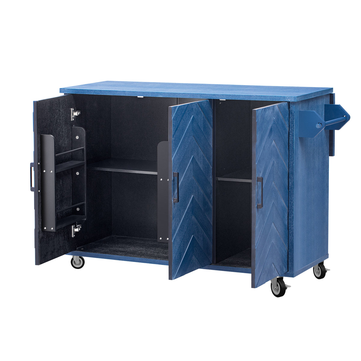 K&K 51.2"W 3D Wave Stripes Ash Veneer(Not Cheap Paper) Kitchen Island with Drop Leaf, Farmhouse Kitchen Island on Wheels with Internal Storage Rack, Rolling Kitchen Cart (Navy Blue) N707P207915E-djyc