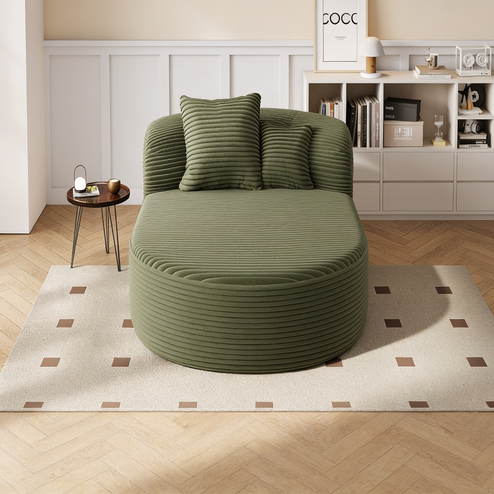 Modern Chaise Lounge Sofa Boneless CouchSofa Bed Compression Sofa Couch with Two Supportive Pillows for Living Room, Green-N719S002370F - 正方形修复