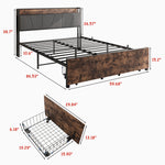 Queen Size Bed Frame, Storage Headboard with Charging Station and 2 Drawers, Solid and Stable, Noise Free, No Box Spring Needed, Easy Assembly, Vintage Brown and Gray W840137808-djyc