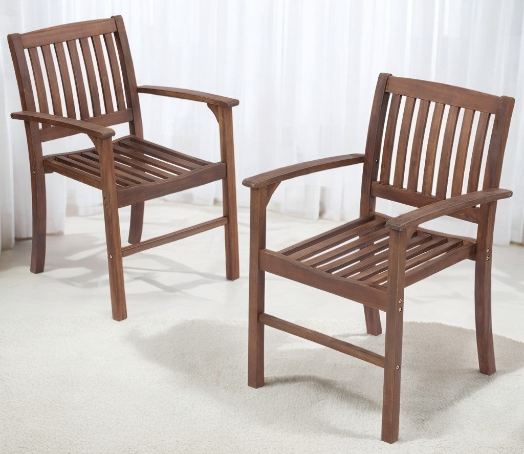 Acacia Wood Patio Dining Chair Set of 2, Solid Wood Indoor Outdoor Comfortable Seat Brown, Modern Farmhouse Chair for Kitchen, Bedroom, Living Room W2640P207939-djyc