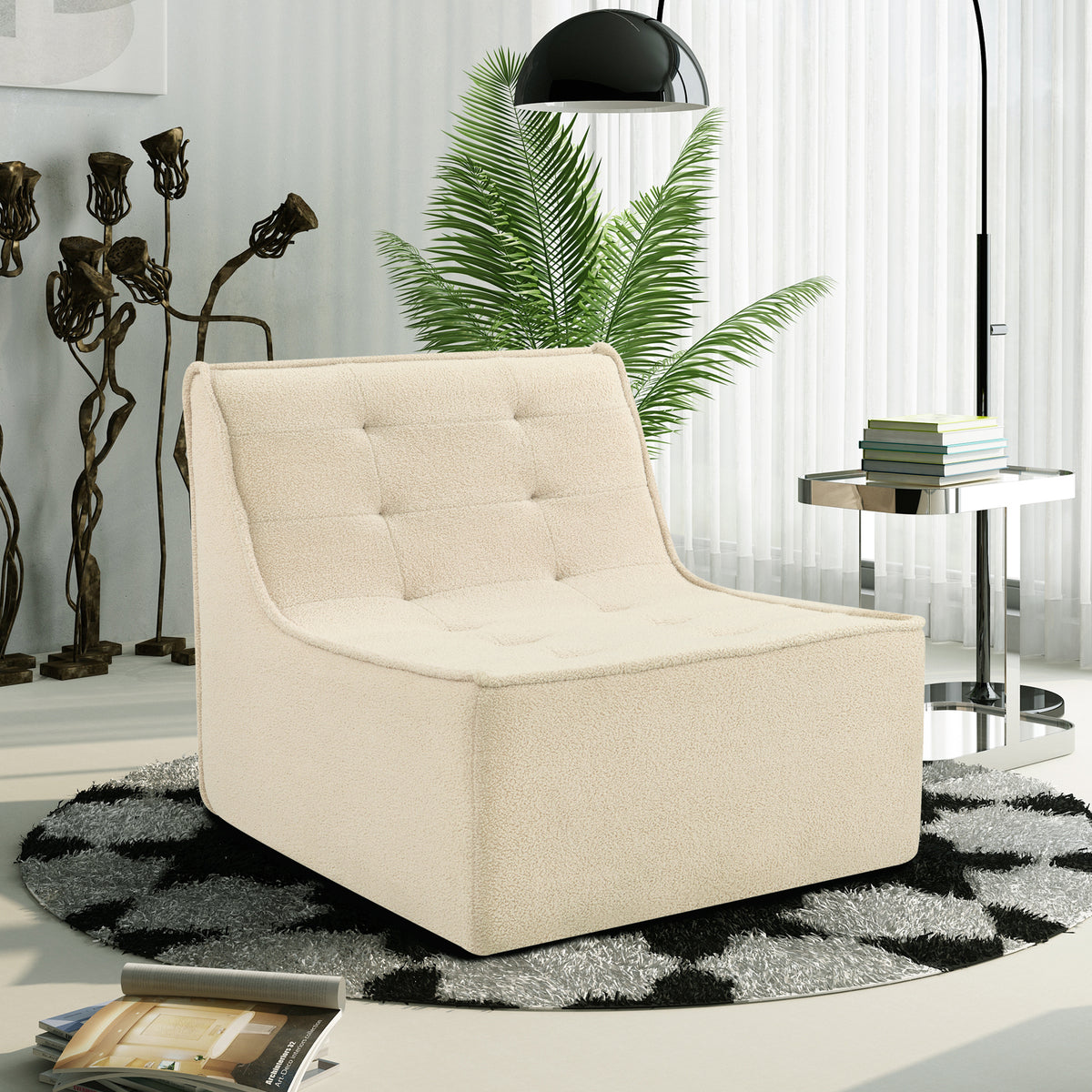 Fireside Chair, Lazy Floor Sofa Couch, Large Bean Bag Chair for Adults with High Resilience Foam for Living Room, Bedroom and Office, Velvet Fabric, Khaki W1998P195214-djyc