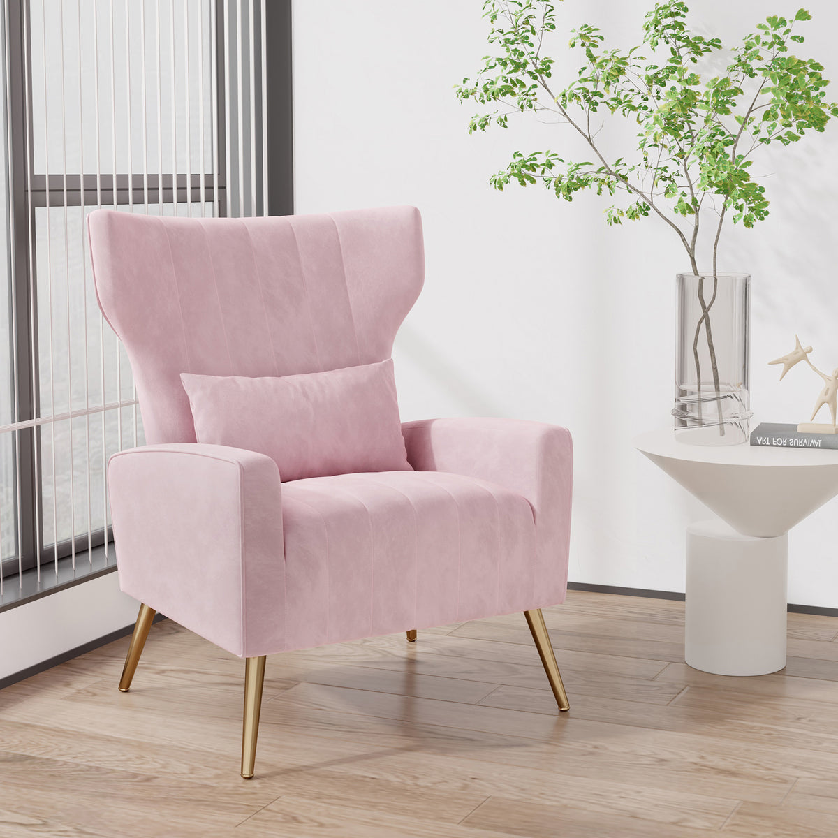 Fashionable High-Back Velvet Upholstered Armchair: High-Density Foam & Adjustable Feet FU01055-wz