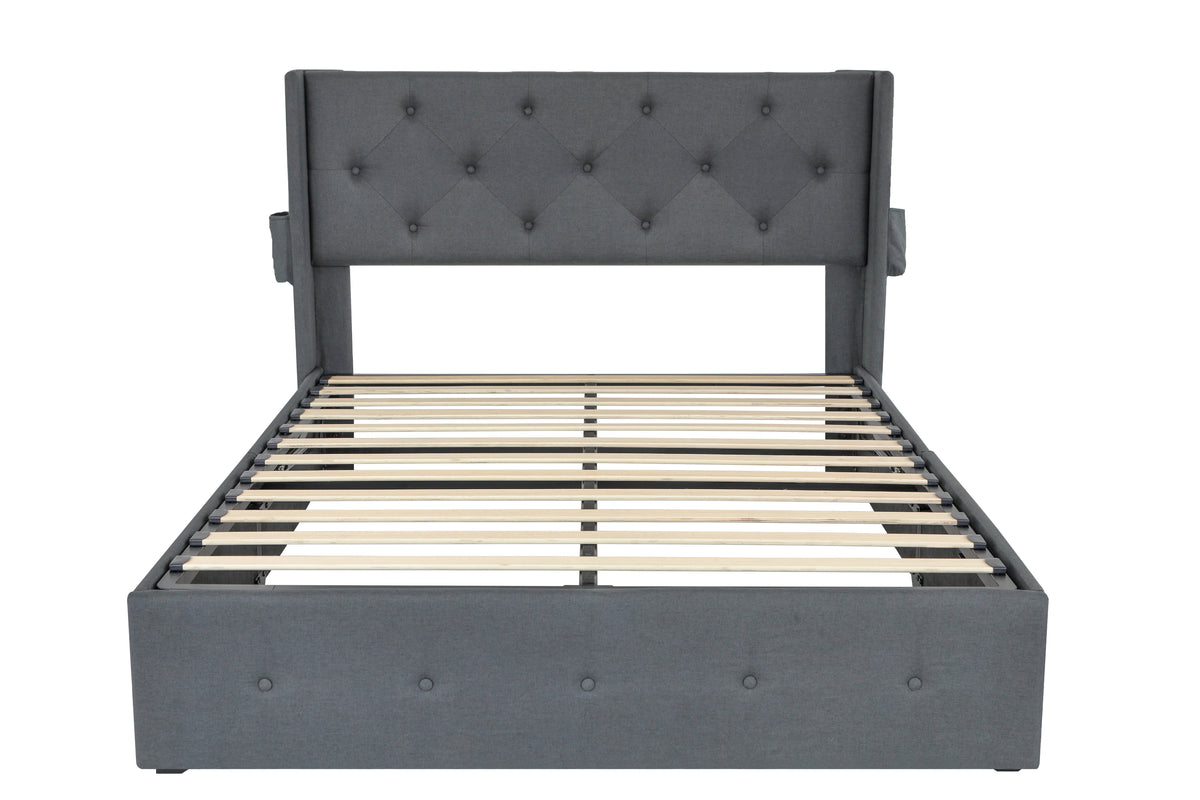 Full Size Bed Frame with Gas Lift Storage Bed with Modern Wingback Headboard, USB Ports W1960P176242-djyc