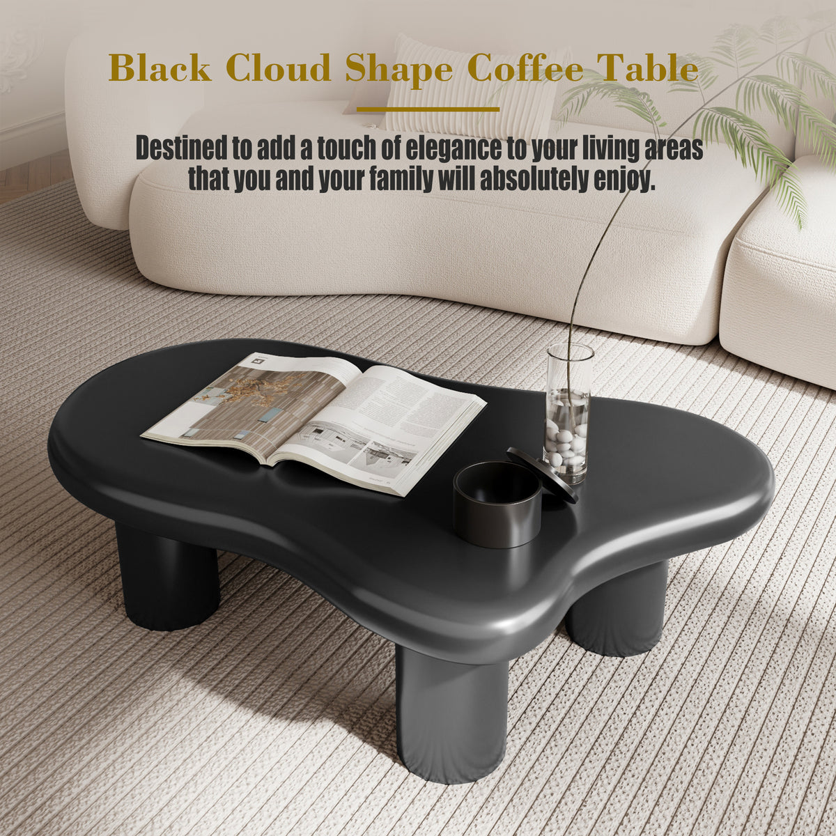 47 Inch Black Cloud Shaped Coffee Table for Living Room W1435S00004-djyc