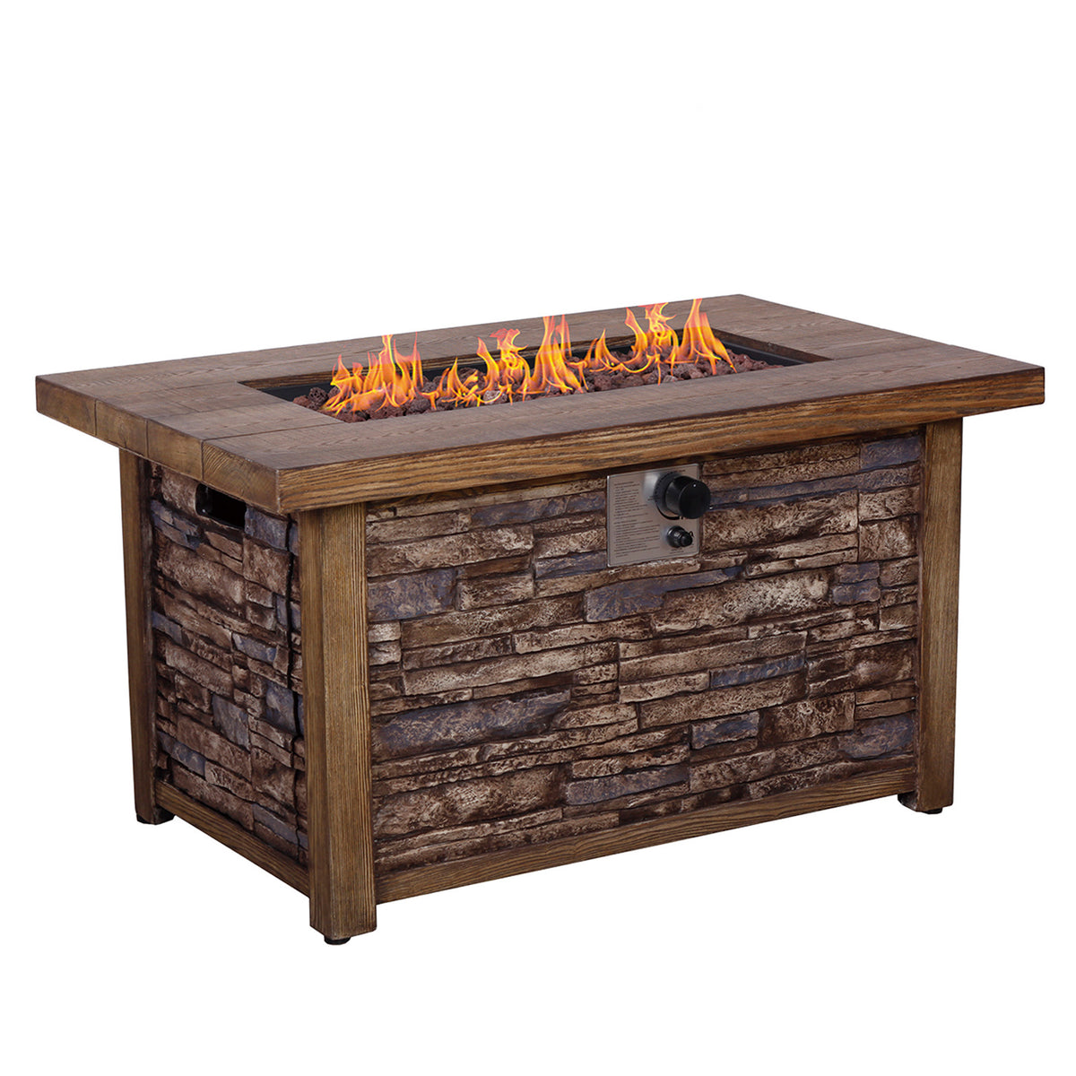 Best Choice Product 50,000 BTU Rectangle Fire Pit Table, Faux Woodgrain Top And Faux Stone Texture Base Propane Gas Fire Table For Outdoor W2029120115-djyc