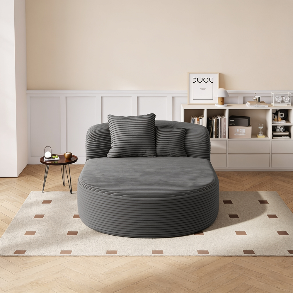 Modern Chaise Lounge Sofa Boneless Couch Sofa Bed Compression Sofa Couch with Two Supportive Pillows for Living Room, Gray-N719S002370E - 正方形修复