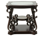 End table,Glass table top, MDF W/marble paper middle shelf, powder coat finish metal legs. (26.3"Lx26.3"Wx24"H) W48720761-djyc
