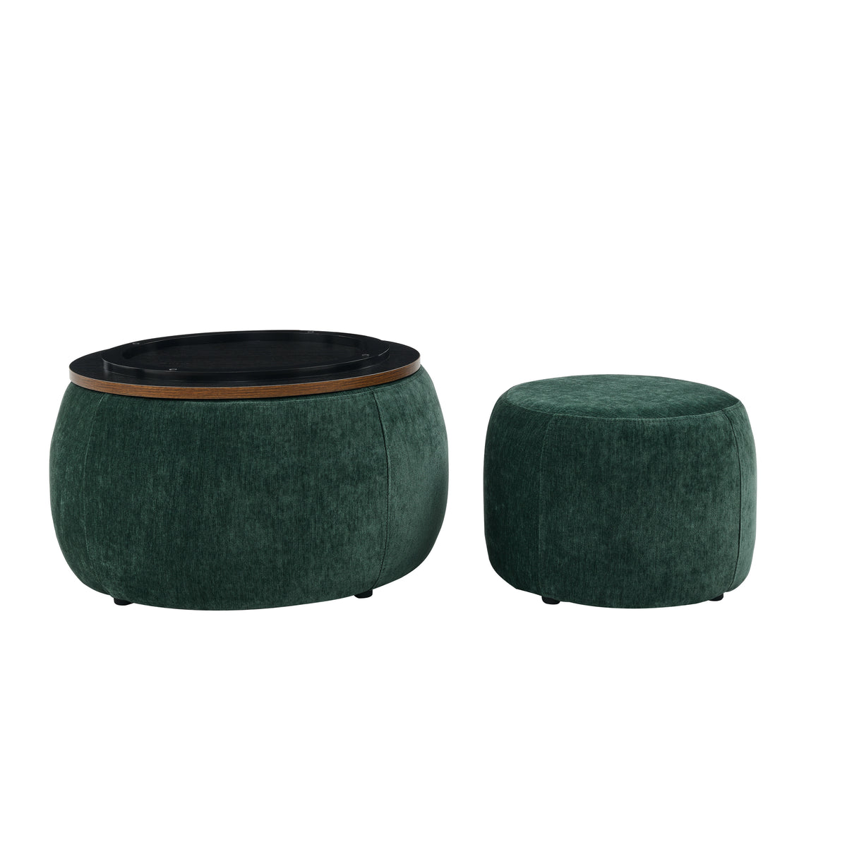 Round Storage Ottoman, 2 in 1 Function, Work as End table and Ottoman,with small seat,Green(25"x25"x14.7") W487P165701-djyc