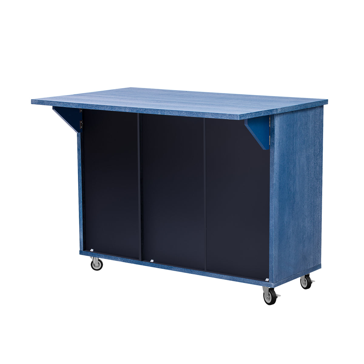 K&K 51.2"W 3D Wave Stripes Ash Veneer(Not Cheap Paper) Kitchen Island with Drop Leaf, Farmhouse Kitchen Island on Wheels with Internal Storage Rack, Rolling Kitchen Cart (Navy Blue) N707P207915E-djyc