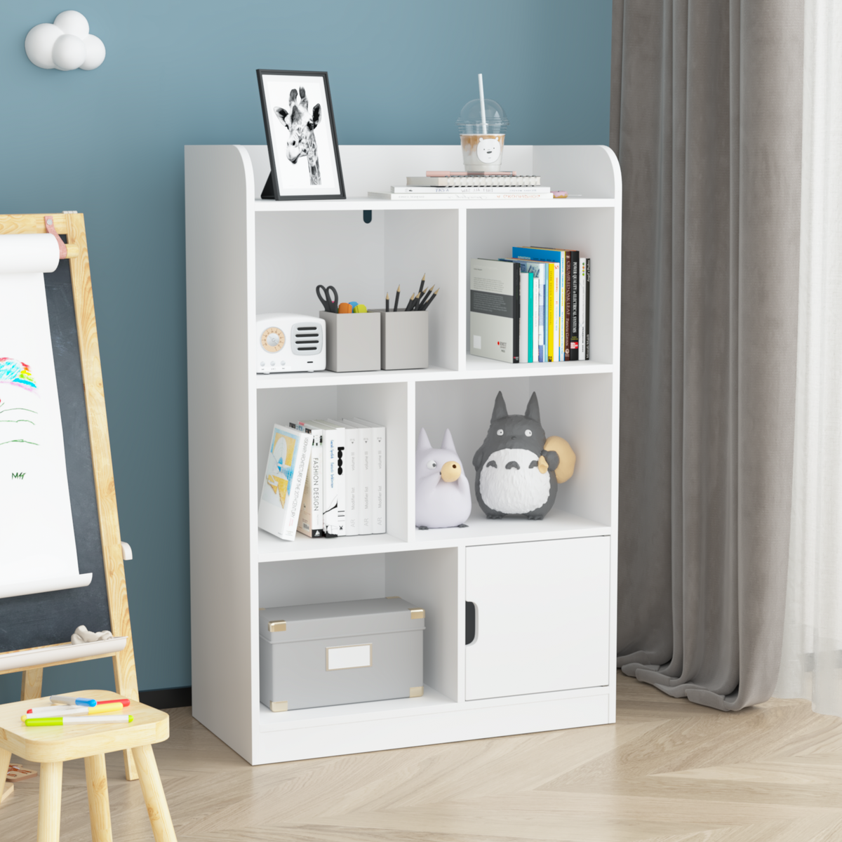 Kids Bookcase, Bookshelf with 6 Compartments, Freestanding Shelves and Cube Organizer, for Bedroom Living Room Office Closet School in White W808P171979-djyc